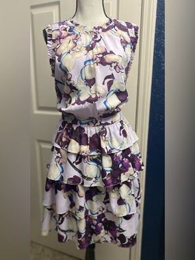 Banana Republic Lavender Floral Tiered Ruffle Dress
